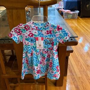 Kids Floral Short Sleeve dress - Blue and Pink monogram name Evvy size 2-3 NWT